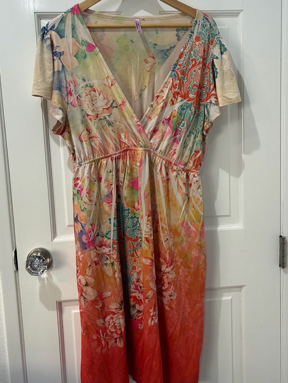 Kiara Floral Print V-Neck Midi Dress, XL